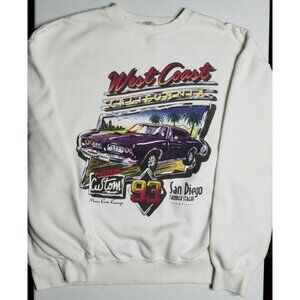 Brandy Melville White Sweatshirt with Multicolor 'West Coast' Car Graphic